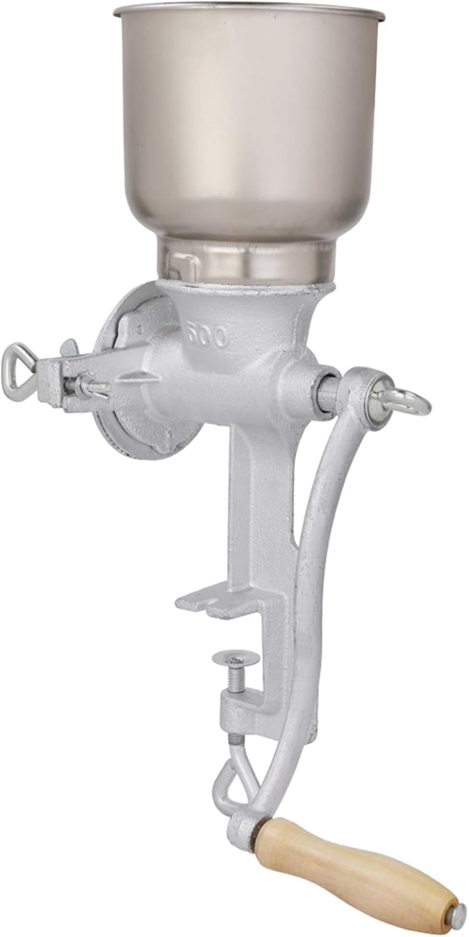 Grain Grinder,Home Use Hand Cranking Grain Grinder Corn Wheat Coffee Cast Iron Big Hopper Grain Manual Grinder - Silver
