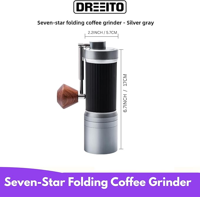 Manual Coffee Grinder with 7-Star Stainless Steel Burr, 36 Adjustable Grind Settings, Foldable Handle, Portable Hand Espresso Grinder, Non-Slip Grip, Durable Body, 30g Capacity (Gray)