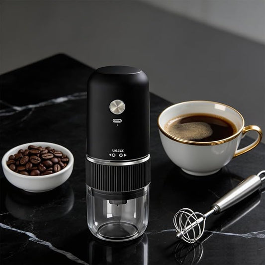Portable Electric Coffee Grinder Portable USB-C Rechargeable - Compact & Lightweight for Travel, Camping, Home Use, Black/White Design (60, Black, one size fits all)