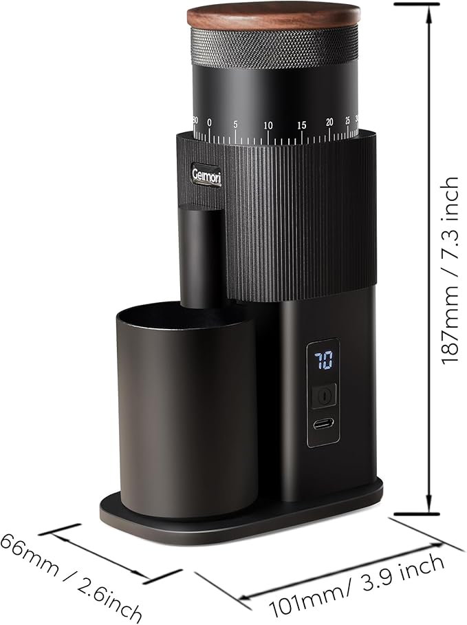 Portable Electric Burr Coffee Grinder,Wirsh Geimori T38 with 3600mAh Battery& Stepless Adjustment for Espresso,Pour Over,French Press, Single Dose, Fast USB-C Charging, Travel & Home Use