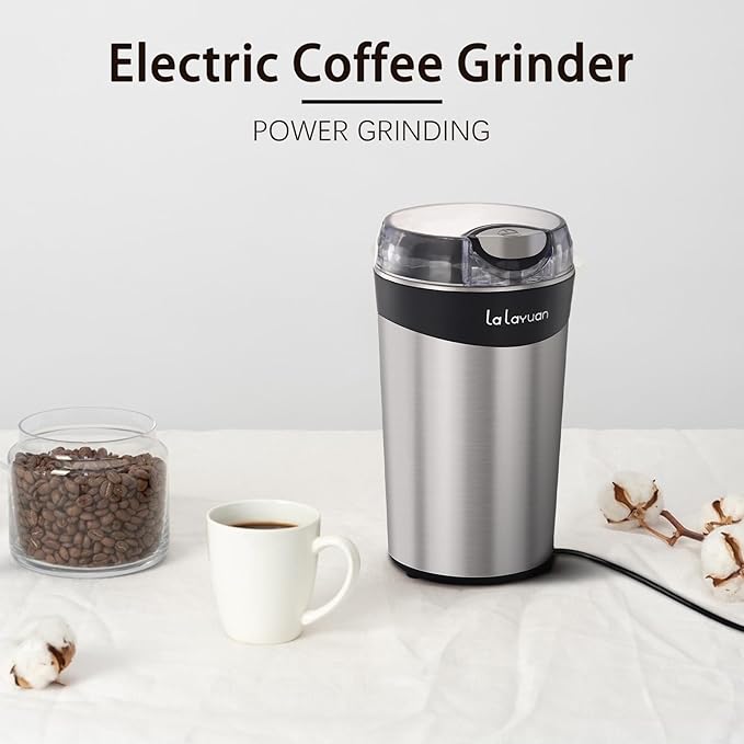 Electric coffee grinder for home use - 200w Stainless Steel portable coffee bean grinder with 28,000 Rpm, Makes 12 Cups,suitable for Camping, Home, Kitchen Grain, Seasoning, Spice Grinder (Silver)