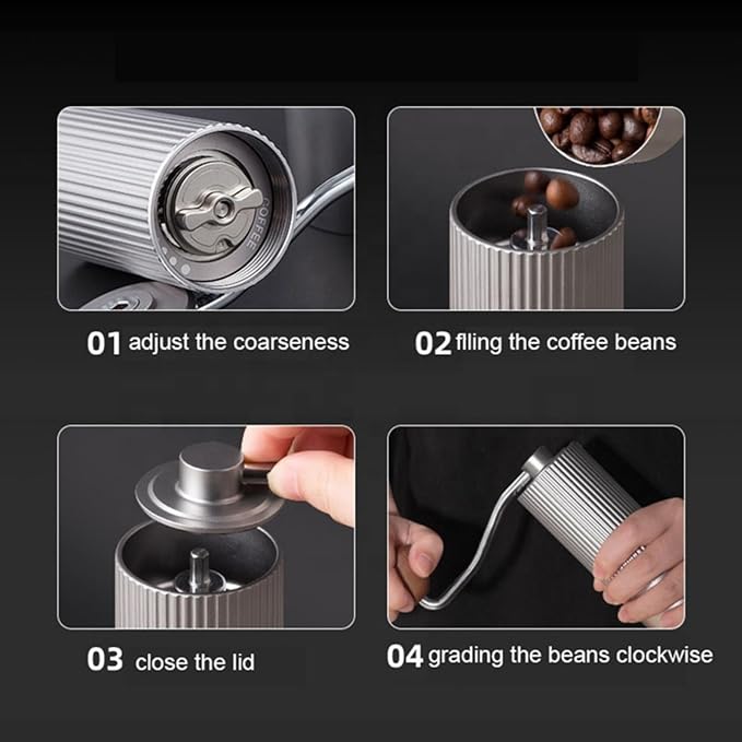 Manual Coffee Grinder – Stainless Steel CNC Conical Burr Hand Grinder, 30g Capacity, Adjustable Coarse-to-Fine Settings for Espresso, Drip – Portable Coffee Mill With Brush (Gray)