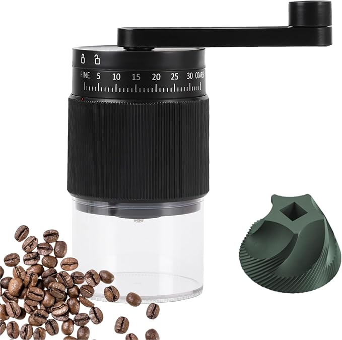 Manual Coffee Grinder - 95 Ceramic Burr, Adjustable Coarse to Fine, 30g Beans & 80ml Powder, Detachable Handle for Espresso, French Press, Camping