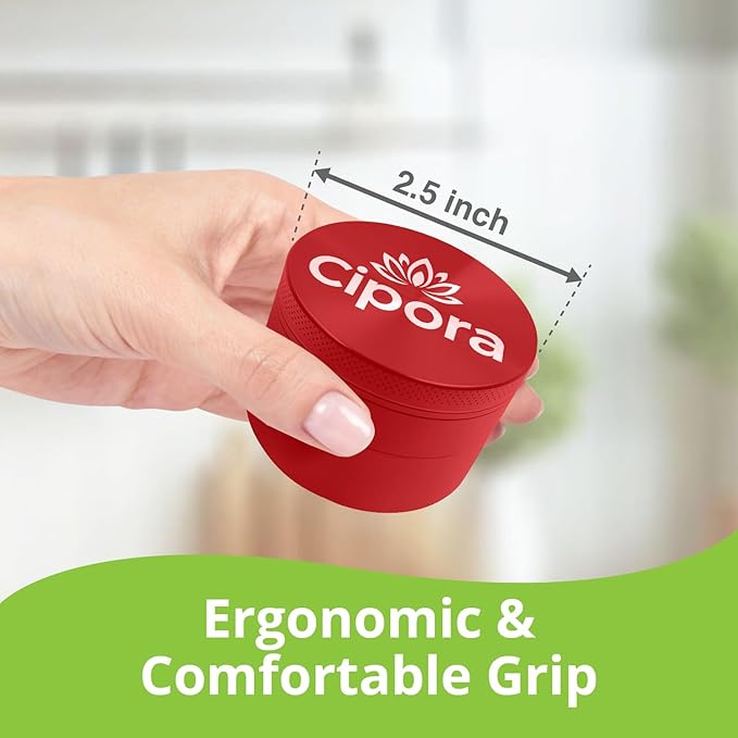 2.5" Manual 3-Piece Zinc Grinder with Large Bottom Chamber (Red)