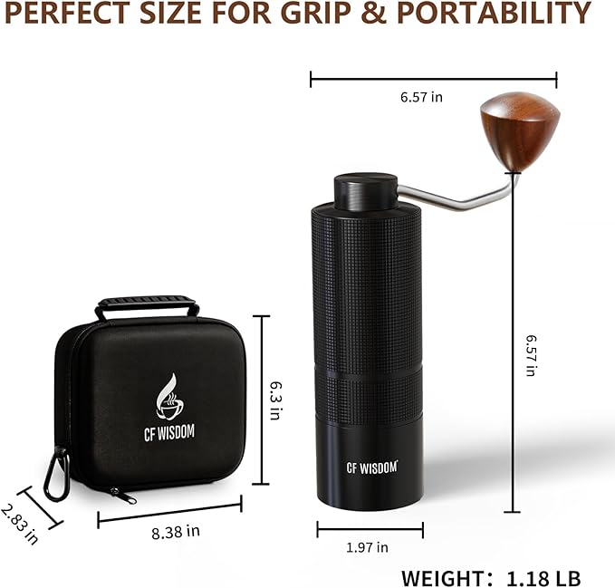 Espresso Manual Burr Coffee Grinder – CNC Stainless Steel Conical Burrs, Dual Bearings, Precision Adjustable Hand Grinder, Portable Travel Coffee Bean Grinder