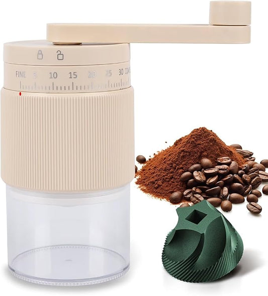 Manual Coffee Grinder - 95 Ceramic Burr, Adjustable Coarse to Fine, 30g Beans & 80ml Powder, Detachable Handle for Espresso, French Press, Camping (Pink)