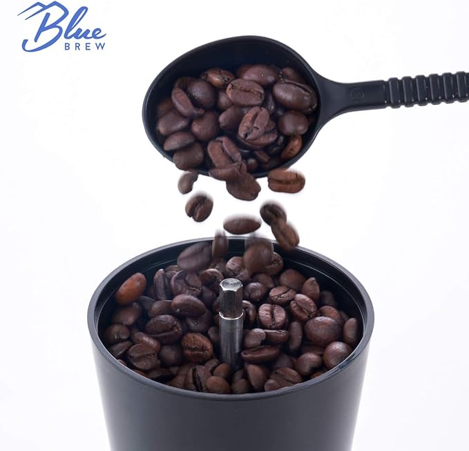 Blue Brew Coffee Grinder Manual, Hand Coffee Grinder w/Ceramic Burr & 15 Adjustable Coarseness, 2 Airtight Glass Jar with Lid, Portable Conical Burr Coffee Grinder for Camping, Home&Traveling (BB1007)