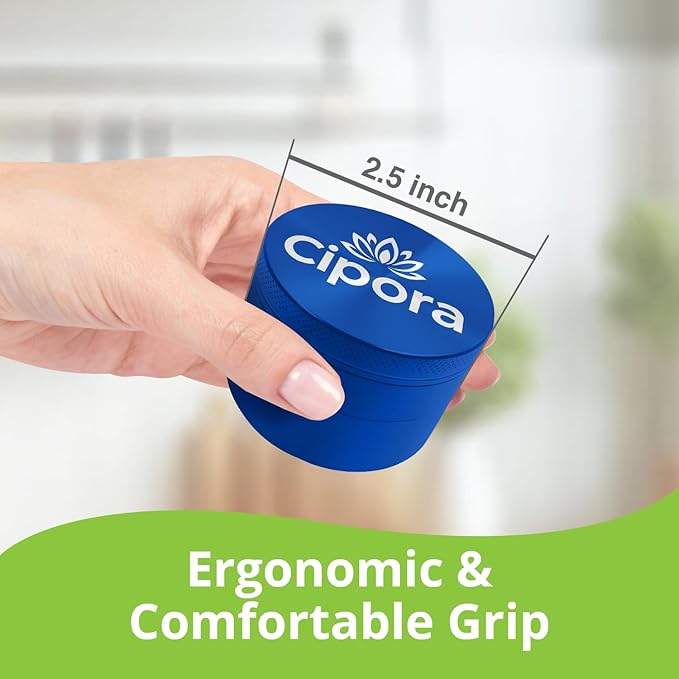 2.5" Manual 3-Piece Zinc Grinder with Large Bottom Chamber (Blue)