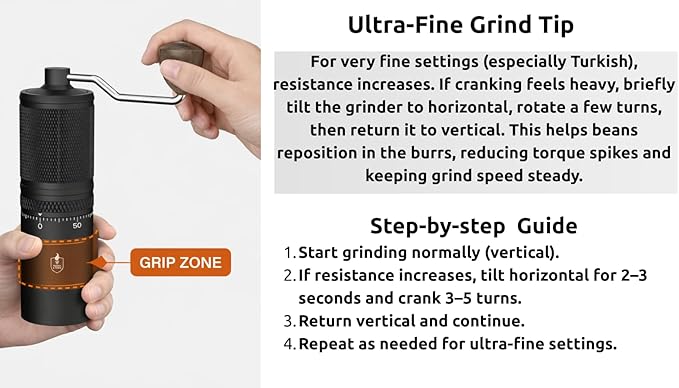 FIAMMA & FERRO Professional Manual Coffee Grinder - Titanium Enhanced 38mm Conical Burrs, 60 Precision Settings, Stainless Steel Construction - 500kg+ Grind life