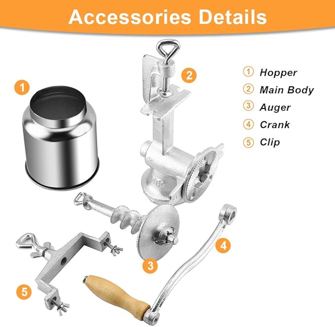 Manual Grain Grinder Hand Crank Grain Mill Table Clamp Corn Grinder Mill Cast Iron Coffee Seed Spice Beans Crusher with Large and Wooden Handle for Home Kitchen