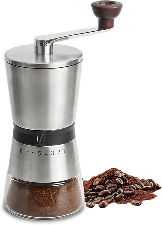 4cups Large Capacity Manual Coffee Grinder with Handle Crank, Conical Ceramic Burr Mill, Adjustable Grind Settings, Glass Jar, Handheld Coffeegrinder for Home Use,Travel, Camping, Quiet and Portable