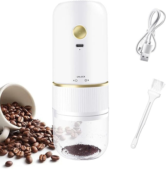 Portable Burr Coffee Grinder, Rechargeable Electric Coffee Bean Grinder with Adjustable Coarseness, Cordless Small Espresso Coffee Mill for Home Use, Travel, Camping, Office (White)