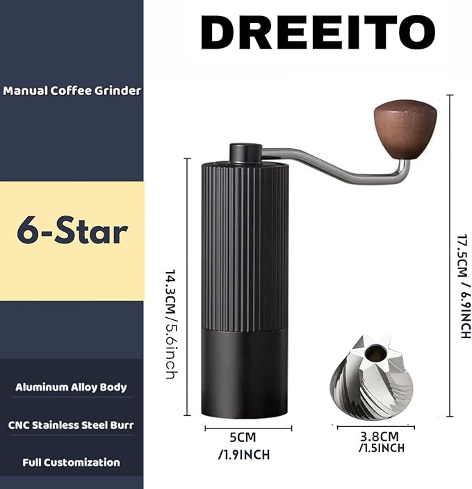 Manual Coffee Grinder – Stainless Steel CNC Conical Burr Hand Grinder, 30g Capacity, Adjustable Coarse-to-Fine Settings, Portable Coffee Mill With Brush (Black)
