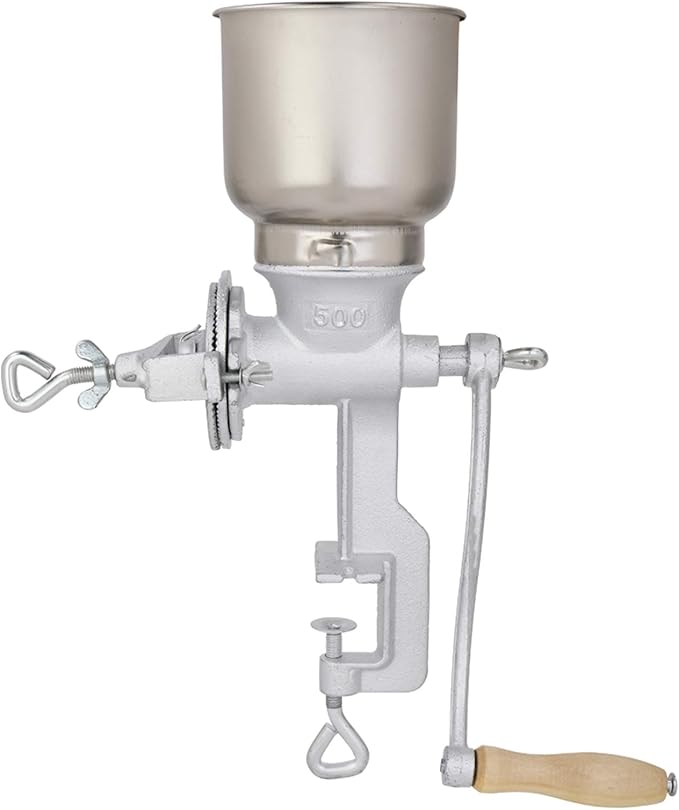 Hand Crank Manual Grain Grinder Portable Table Clamp Maker Hand Corn Mill for Wheat Grains coffee Nut Mill Tall.Silver
