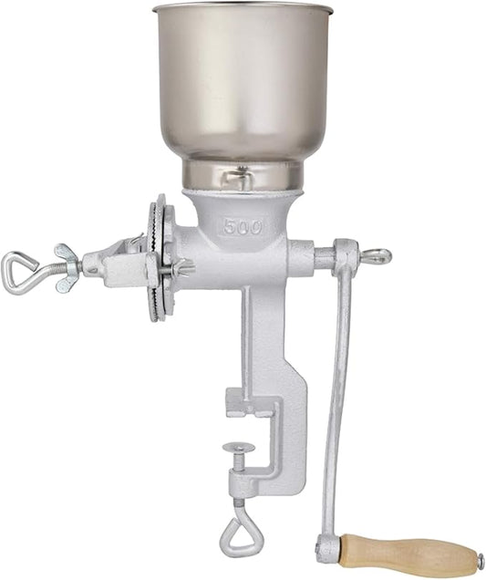 Grain Grinder,Home Use Hand Cranking Grain Grinder Corn Wheat Coffee Cast Iron Big Hopper Grain Manual Grinder - Silver