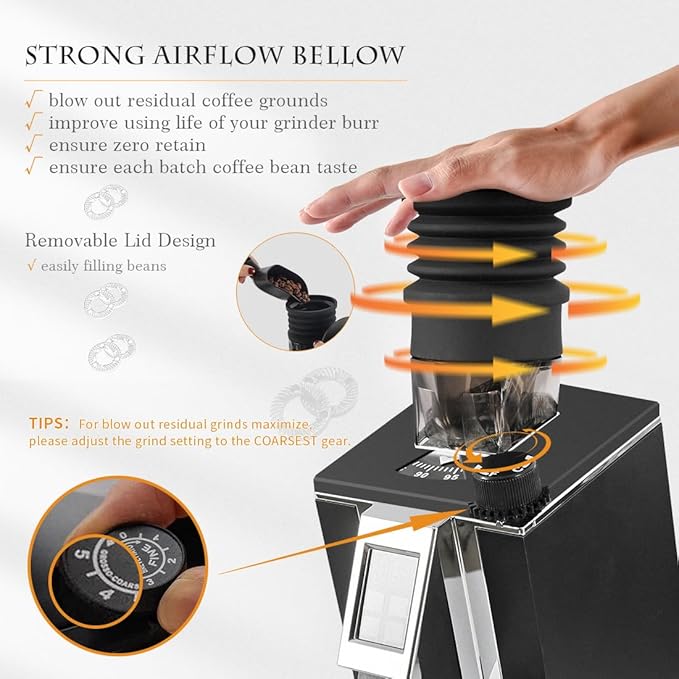Single Dose Hopper Compatible with Eureka Mignon Espresso Coffee Grinder Silicone Bellow for Blow Out Residual Coffee Grounds (Inclined Hopper)