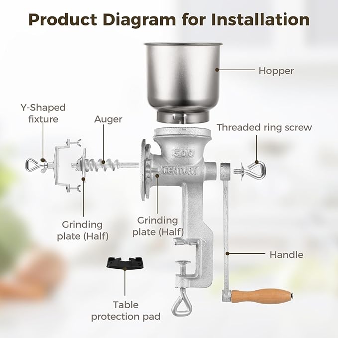 High Hopper Corn Grinder,Cast Iron Grain Grinder Manual Coffee Grinder,Mill-Heavy Duty Hand Grinder with Large Hopper for Barley Wheat Berries Coffee Chickpeas Pepper Dried Beans,Corn and Flours