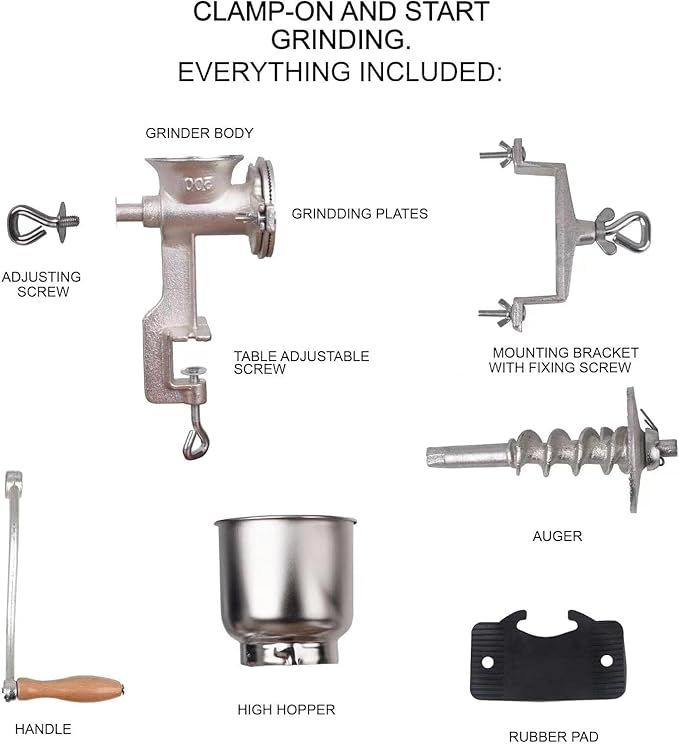 High Hopper Manual Coffee Grinder, Hand Crank Mill for Grains, Corn, Wheat & Spices - Adjustable Coarseness Settings, Cast Iron Construction, Large Capacity, Easy to Clean