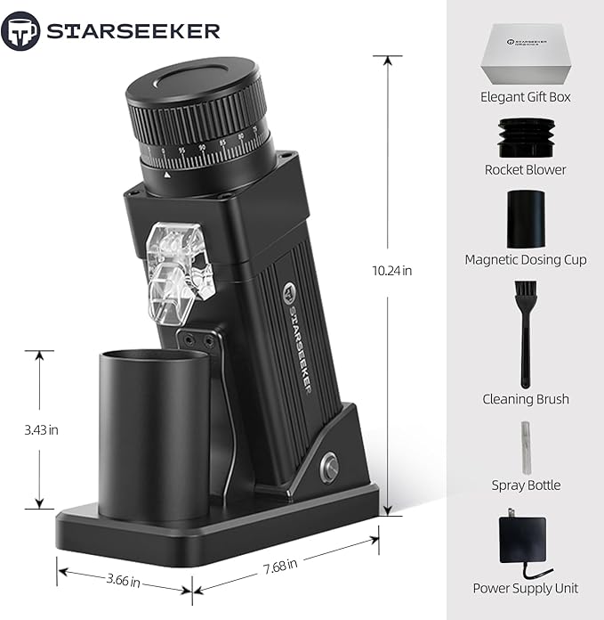 STARSEEKER E55 Pro Electric Coffee Grinder, 55mm Titanium Conical Burr - Professional Espresso Grinder with Stepless Adjustment & Anti-Static Tech, for Home, Office, Café Use