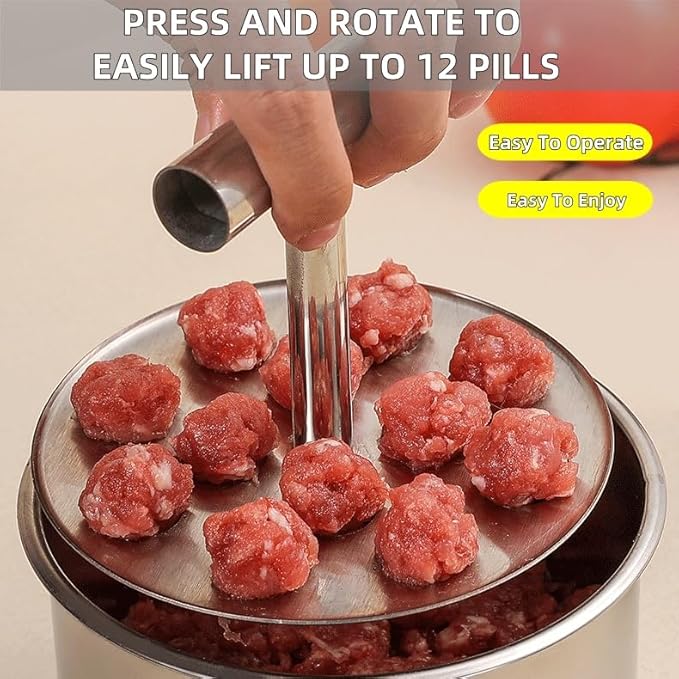 Stainless Steel Meatball Maker, 6/12 Balls Manual Meat Baller Maker Machine Press Tool,Meatball Made Tools,Meatball Making for Kitchen (12-Ball)
