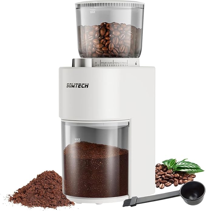 SOWTECH Conical Burr Coffee Grinder, Adjustable Burr Mill with 38 Precise Grind Setting, precision timer, for Espresso/Drip/Pour Over/Cold Brew/French Press Coffee Maker(Beige)