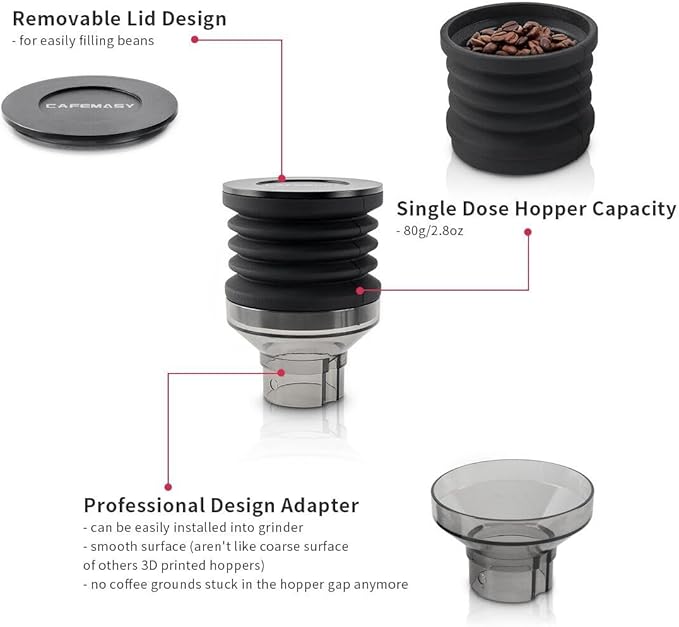 Single Dose Hopper Compatible with Eureka Mignon Espresso Coffee Grinder Silicone Bellow for Blow Out Residual Coffee Grounds (Transparent Adapter)