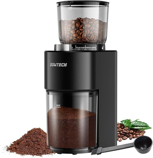 SOWTECH Conical Burr Coffee Grinder, Adjustable Electric Mill, 38 Precise Grind Settings, Precision Timer, for Espresso, Drip and French Press, Home &Office, Black