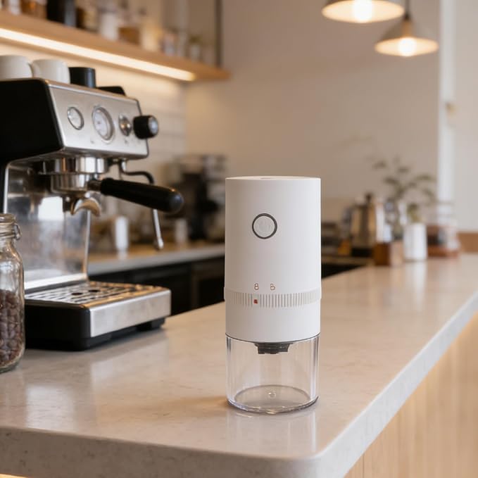 Coffee Grinder USB Rechargeable Electric Burr Coffee Grinder for Espresso, French Press, Travel, Camping (White)