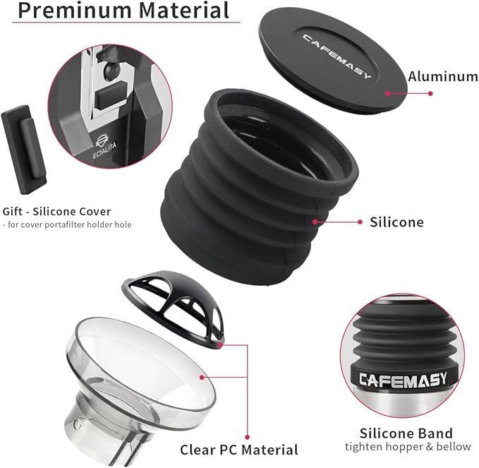 Single Dose Hopper Compatible with Eureka Mignon Espresso Coffee Grinder Silicone Bellow for Blow Out Residual Coffee Grounds (Transparent Adapter)