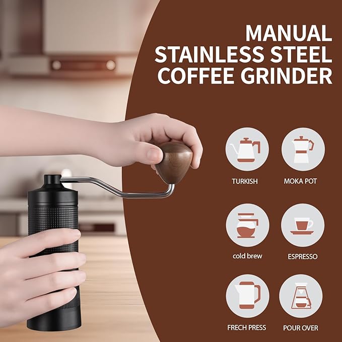 manual coffee grinder with case,portable,ease of use,larger capacity,easy to clean,durability,home，travel ，camping,Black