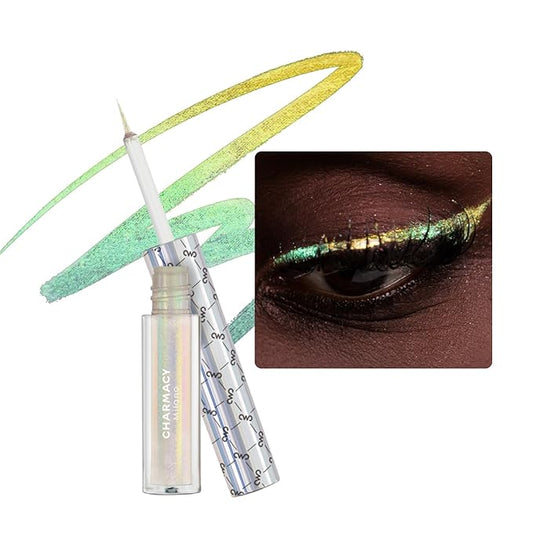 CHARMACY Chameleon Liquid Eyeliner - Intense Shifting Colored, Waterproof, High Pigmented, Smudge Proof Formula, Ultra-Fine Tip, Pale Yellow Gold Glitter 907