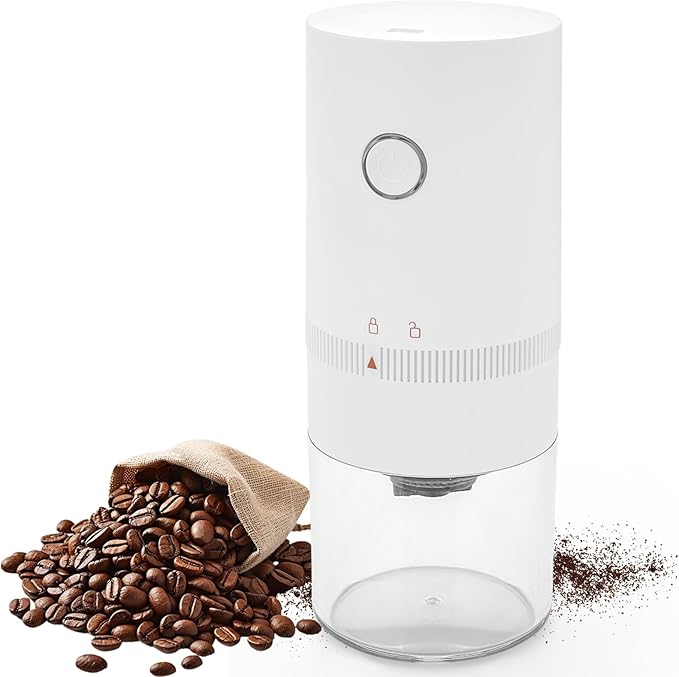 Coffee Grinder USB Rechargeable Electric Burr Coffee Grinder for Espresso, French Press, Travel, Camping (White)