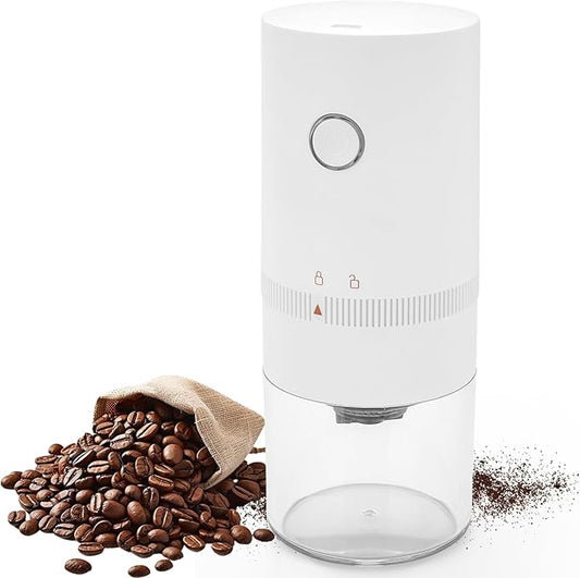 Coffee Grinder USB Rechargeable Electric Burr Coffee Grinder for Espresso, French Press, Travel, Camping (White)