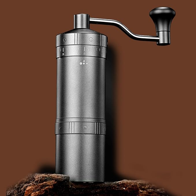 WARHEART Manual Coffee Grinder, Aluminum body, Precision steel grinder, Adjustable grinding precision, Hand grind coffee grinder with coffee spoon and Blowing nozzle (Grey)