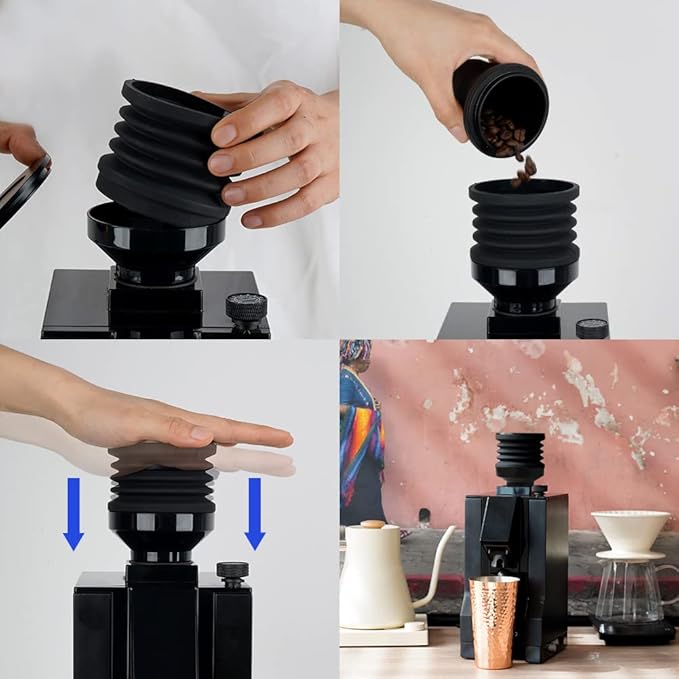 Coffee Grinder Single Dose Hopper Fit Eureka Mignon Grinder 2 in 1 Function Single Dose Hopper with Silicone Bellow Coffee Grinder Cleaning Accessories with Metal Lid Black