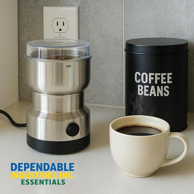 Electric Coffee Grinder 150W for Coffee Beans, Nuts & Spices – Stainless Steel Bowl, Metal Blades, UL Approved, 110V One-Touch Control