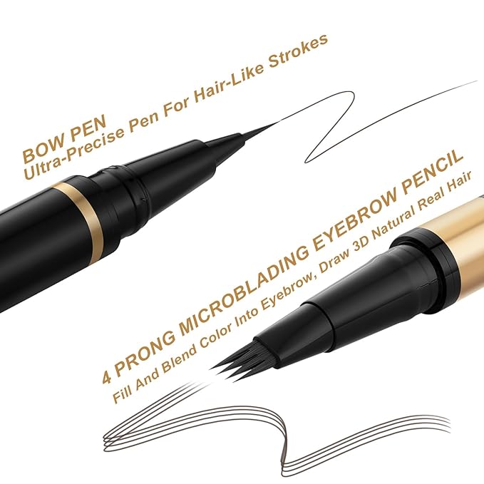 Microblading Eyebrow Pen Kit - Waterproof Brow Makeup Set with Eyebrow Pencil, Eyebrow Gel Clear, Eyeliner, Dual-ended Eyebrow Brush, Natural Looking Brows with Long-Lasting All-Day Hold - Brunette