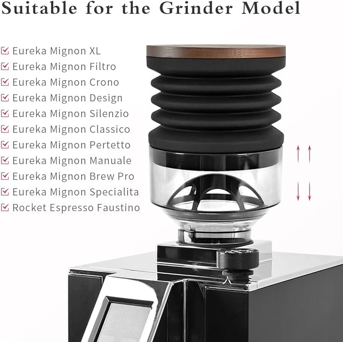 Single Dose Hopper Compatible with Eureka Mignon Espresso Coffee Grinder Silicone Bellow for Blow Out Residual Coffee Grounds (Heighten Hopper)