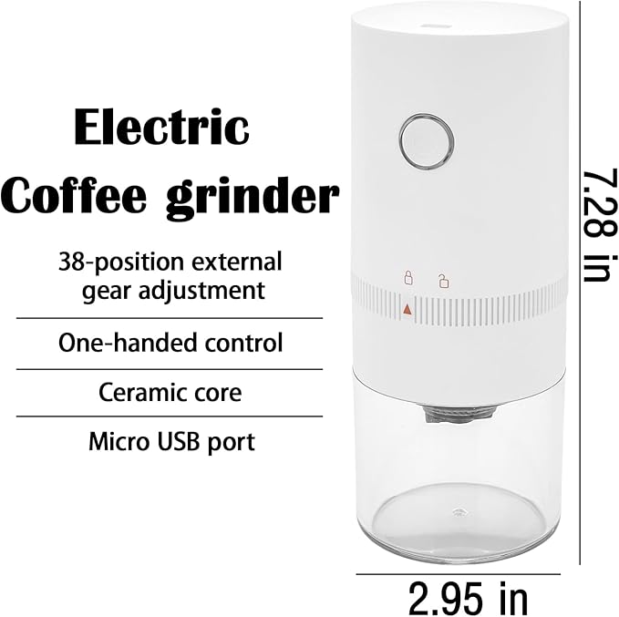 Coffee Grinder USB Rechargeable Electric Burr Coffee Grinder for Espresso, French Press, Travel, Camping (White)