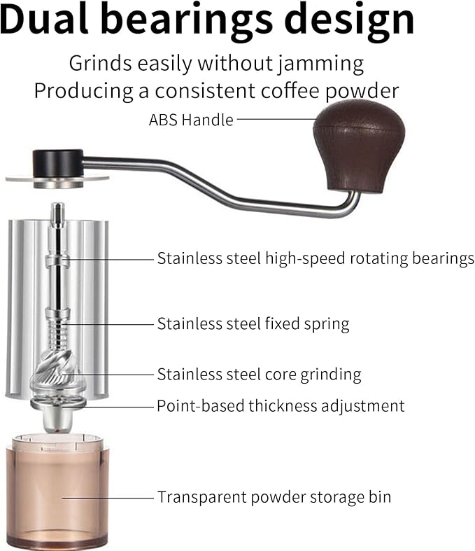 Manual Coffee Grinder, Stainless Steel Conical Burr, High Precision Adjustable Coffee Bean Grinder with Hand, Handheld Portable Grinder for Espresso, Camping, Travel and Home, Black (Grey)