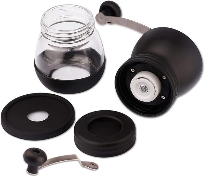 Manual Coffee Grinder with Ceramic Burr and Glass Container for Espresso Beans