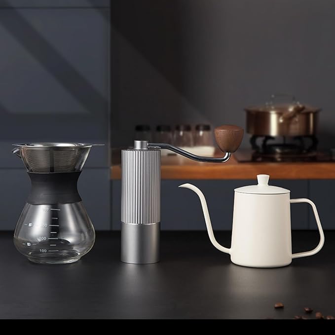 Manual Coffee Grinder – Stainless Steel CNC Conical Burr Hand Grinder, 30g Capacity, Adjustable Coarse-to-Fine Settings for Espresso, Drip – Portable Coffee Mill With Brush (Gray)