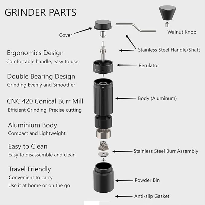 Manual Coffee Grinder, Hxswkk Hand Coffee Bean Grinder with 6-star Stainless Steel Burr for Espresso, Moka, Pour Over, French Press, External Adjustable Setting, for Camping Travel Home Office