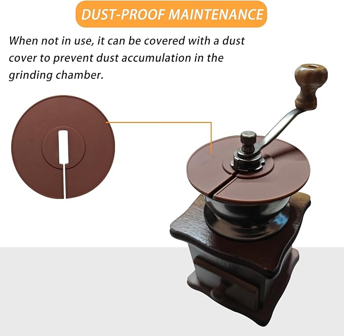 Retro style wooden handcrafted coffee grinder, ceramic hand-cranked crank, wooden handcrafted coffee grinder cleaning brush, coffee measuring spoon, dust cover (7.4 x 3.3 x 6.2 inches)