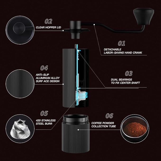 Manual Coffee Grinders with CNC Stainless Steel Burr for Espresso, Travel, Camping, Kitchen & Office, Small Hand Coffee Bean Grinder Manual(Black)
