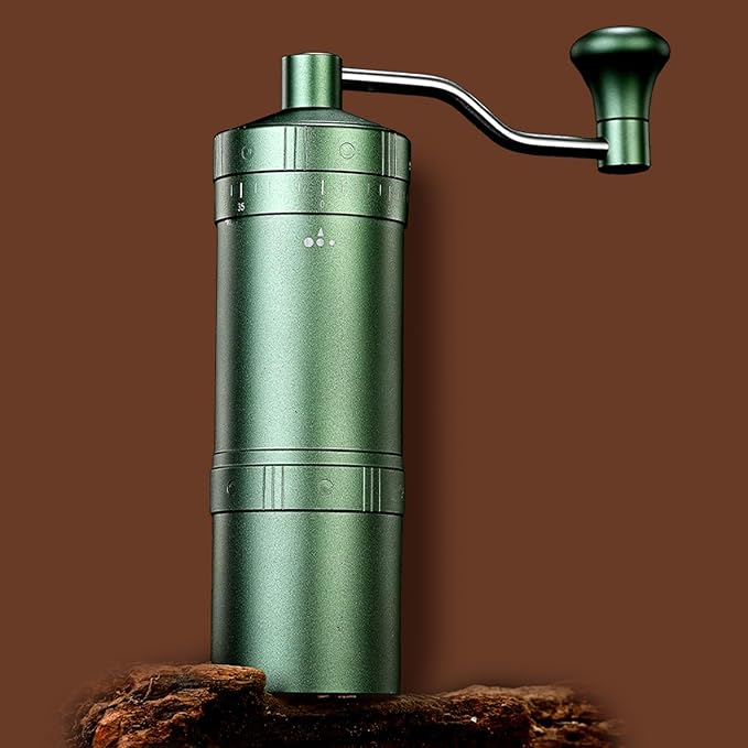 WARHEART Manual Coffee Grinder, Aluminum body, Precision steel grinder, Adjustable grinding precision, Hand grind coffee grinder with coffee spoon and Blowing nozzle (Green)