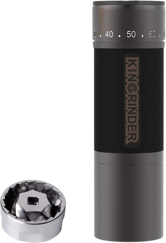 KINGrinder K7 Manual Coffee Grinder, Bent Handle, Magnetic & Clip Powder Catcher, Pro‑Level 7‑Edge Stainless Steel Conical Burr, 30–35g Capacity