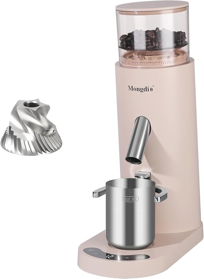 Mongdio Electric Burr Coffee Grinder, Single Dose Burr Coffee Grinder, With 60-Step Grind Settings and 2600mAh Battery, For Drip, French Press, Espresso Moka Pots, White
