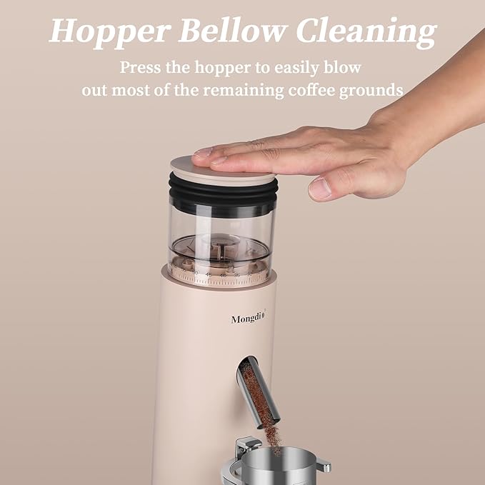 Mongdio Electric Burr Coffee Grinder, Single Dose Burr Coffee Grinder, With 60-Step Grind Settings and 2600mAh Battery, For Drip, French Press, Espresso Moka Pots, White