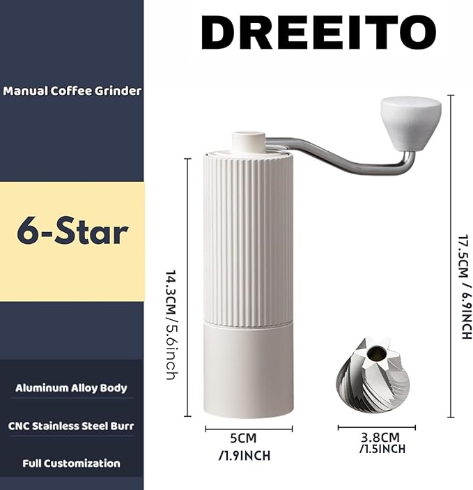 Manual Coffee Grinder– Stainless Steel CNC Conical Burr Hand Grinder, 30g Capacity, Adjustable Coarse-to-Fine Settings, Portable Coffee Mill With Brush (White)